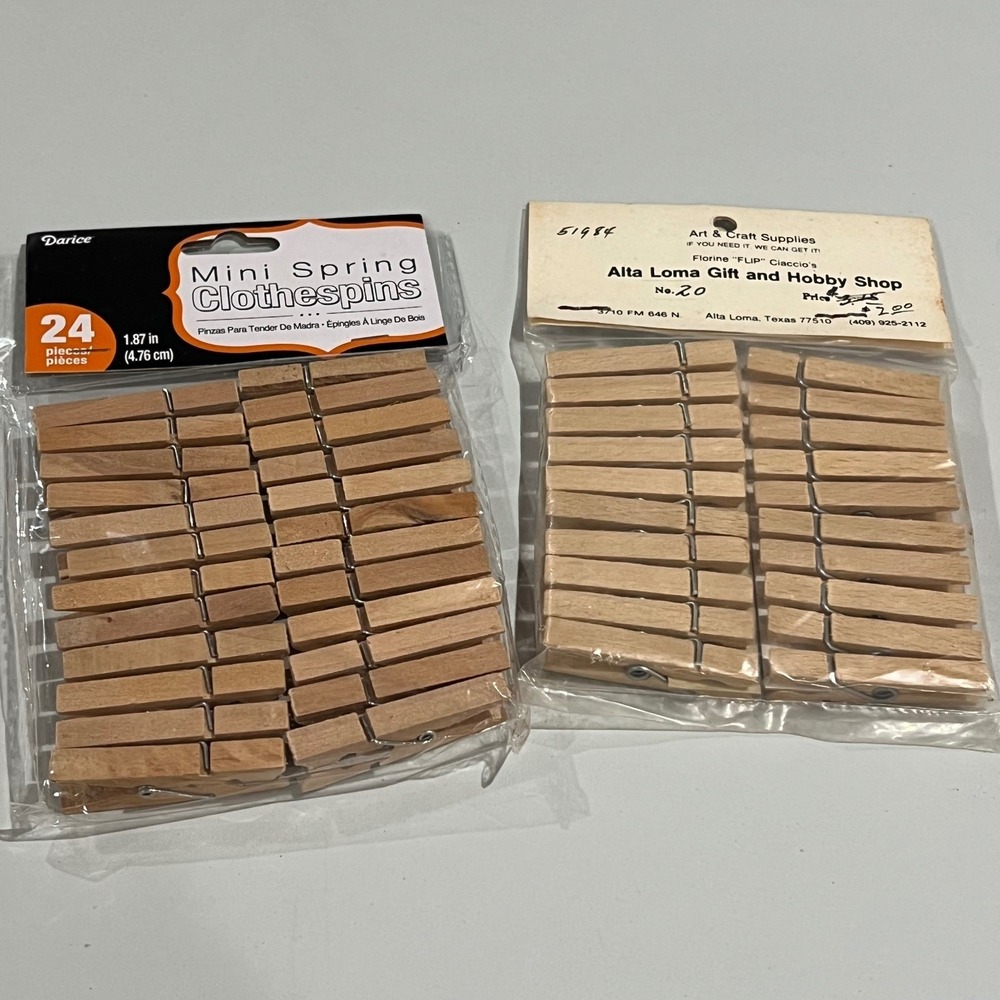 Darice Mini Spring Clothespins Craft Lot of 2‎ Wood 1.87" Small